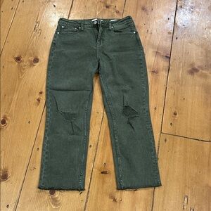 Women's Distressed Straight Leg Jeans - Olive